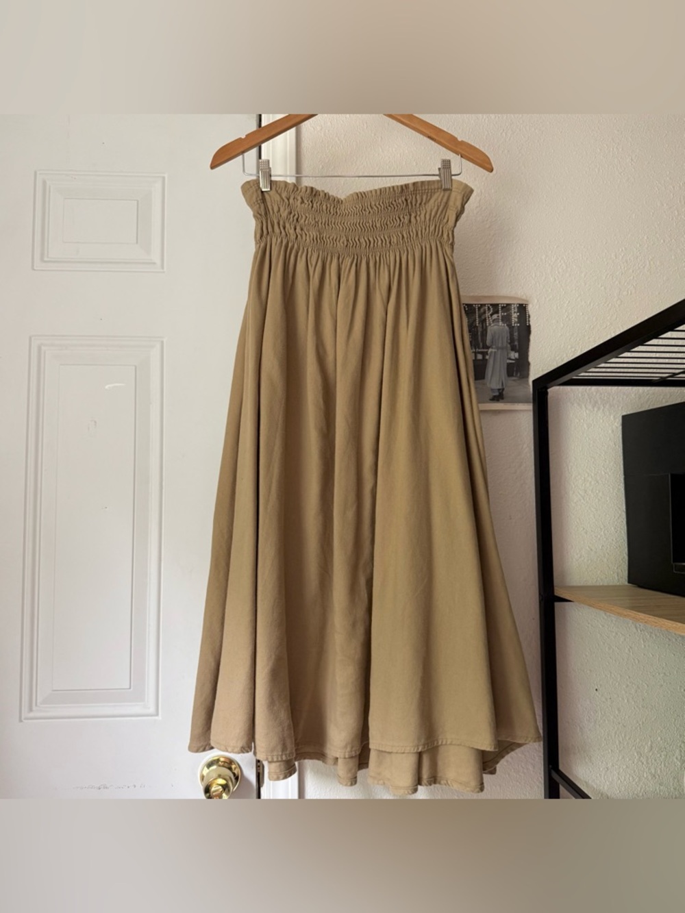 Smocked Waist Maxi Skirt in Taupe